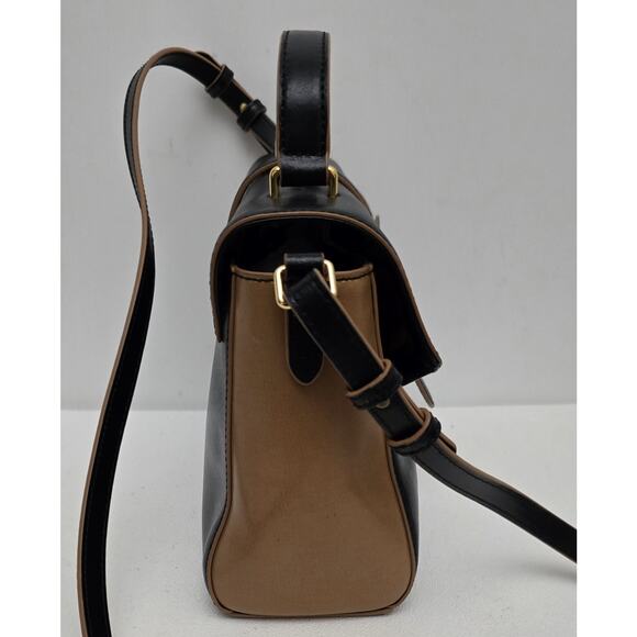 Lauren Ralph Lauren Raquel Medium Messenger Bag Leather Black Tan Trim $249 - Picture 5 of 14